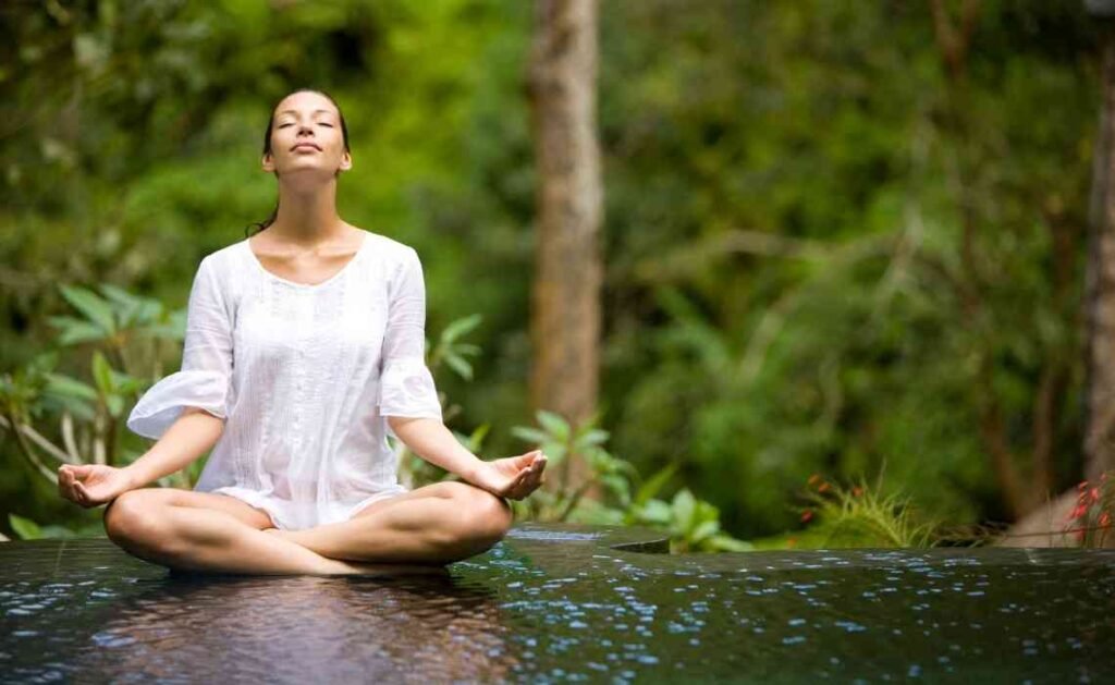 feeling inner bliss while performing yoga